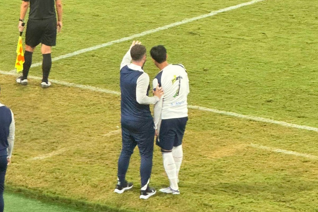 Spurs’ South Korean star Son Heung-min prepares to come on as a substitute against Arsenal at Kai Tak Stadium on Thursday. Photo: Handout