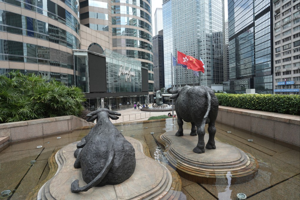 Bull statues outside the Exchange Square in Central. Photo: Sam Tsang