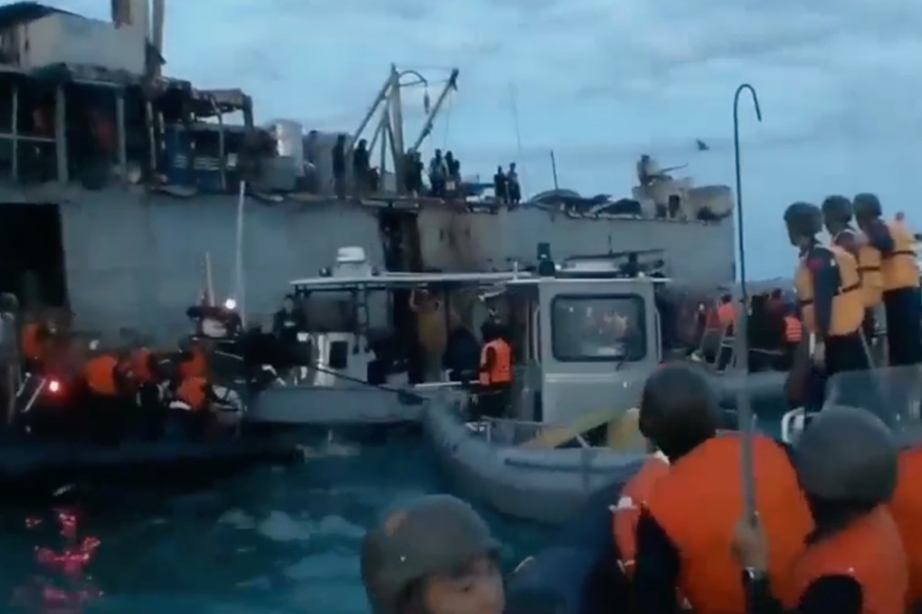 Footage released by CCTV on Friday shows a six-minute confrontation at Second Thomas Shoal, also known as Renai Jiao, in the South China Sea. Photo: Junhao