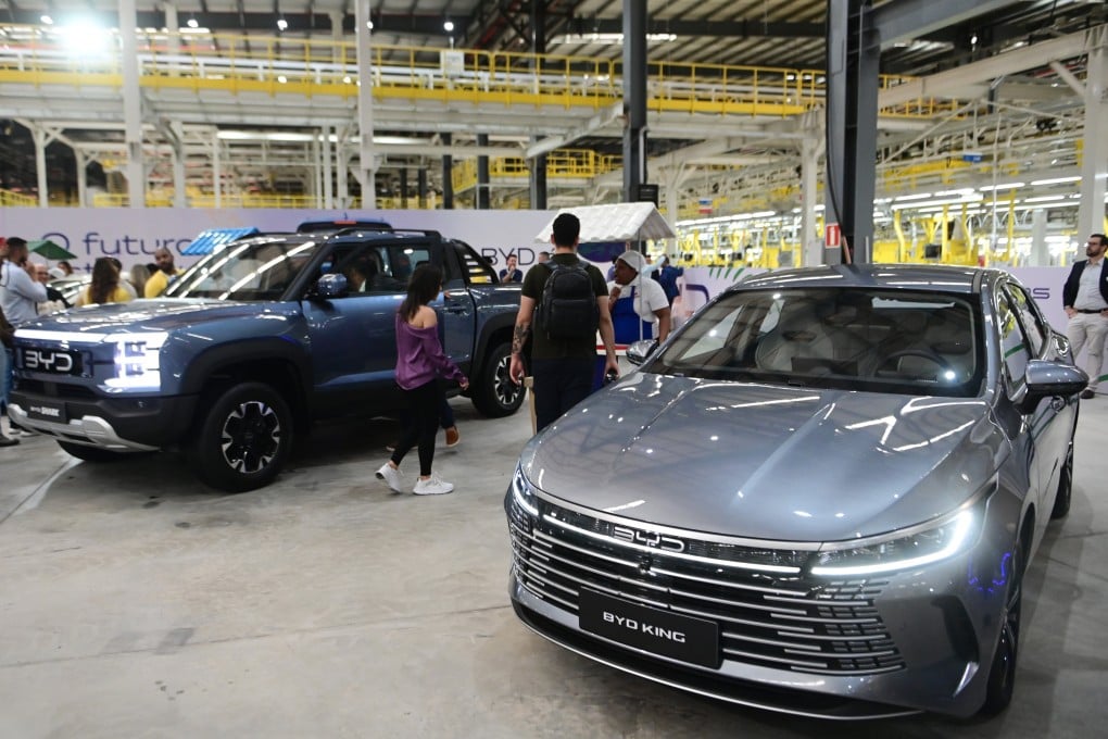 An exhibition area of BYD’s production base in Camacari, Brazil on July 1, when the company held a ceremony marking its first Brazil-made passenger vehicle at its factory there . Photo: Xinhua