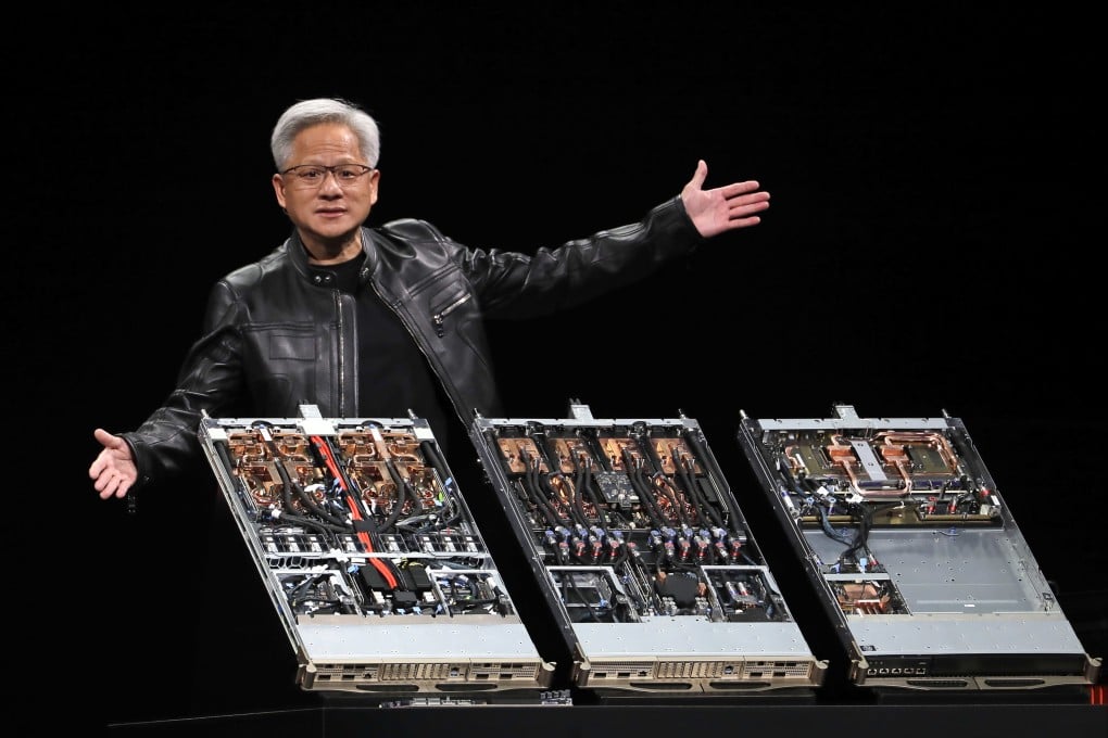 President and CEO of Nvidia Jensen Huang delivers a speech during the Computex 2025 exhibition in Taipei in May. Photo: AP