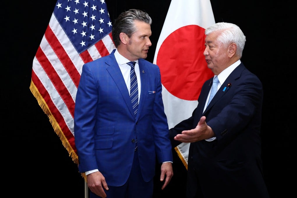 US Defence Secretary Pete Hegseth with Japan’s Defence Minister Gen Nakatani in May. Photo: Reuters