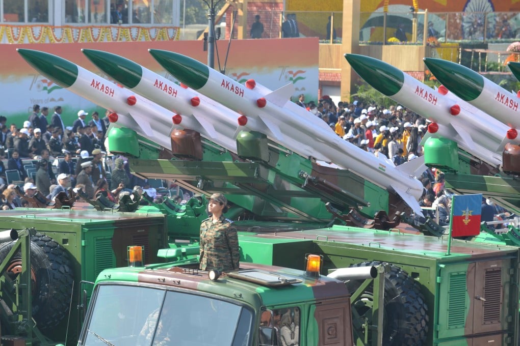 India showcases it on Akash missile system during country’s Republic Day parade in New Delhi on January 26. Photo: Anadolu / Getty Images