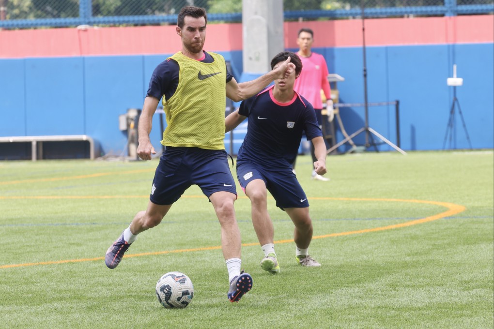Roger Riera aims a pass during pre-season training with Kitchee. Photo: Edmond So