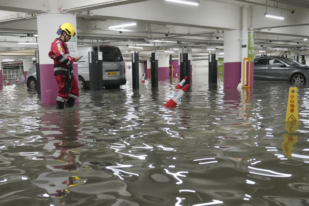 A carpark at Wan Tsui Estate in Chai Wan was submerged in rainwater in July. Photo: May Tse