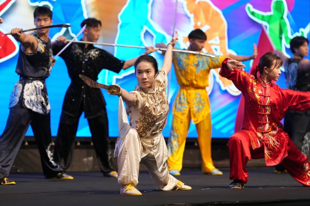 Martial arts athletes demonstrate their skills during the launch ceremony for the G21+2 youth season of the 15th National Games at Go Park in Sai Kung on August 3. Photo: Sam Tsang