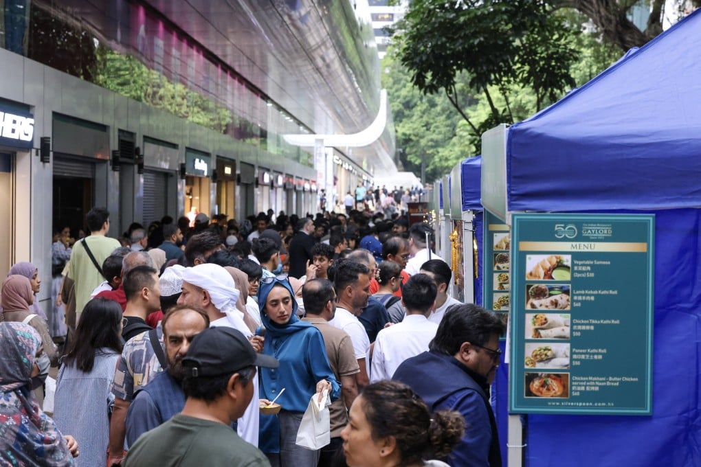 People visit Hong Kong’s first-ever outdoor halal food festival, co-organised by the M.E.L.T. Ethnic Minority Resources Centre and the Hong Kong Incorporated Trustees of the Islamic Community, in Tsim Sha Tsui on April 19. Photo: Nora Tam