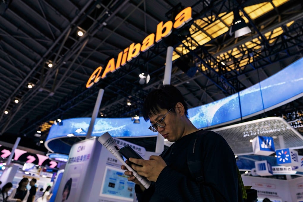 An Alibaba booth at the World Artificial Intelligence Conference in Shanghai last month. Photo: EPA