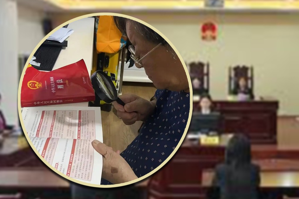 A 90-year-old grandmother in China has taught herself law to defend her son in a US$117 million extortion case. Photo: SCMP composite/Sohu/Baidu