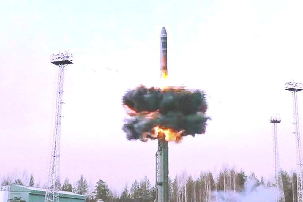 A Yars intercontinental ballistic missile launches from a launchpad in Russia, in October 2024. EPA-EFE/Russian Defence ministry press-service