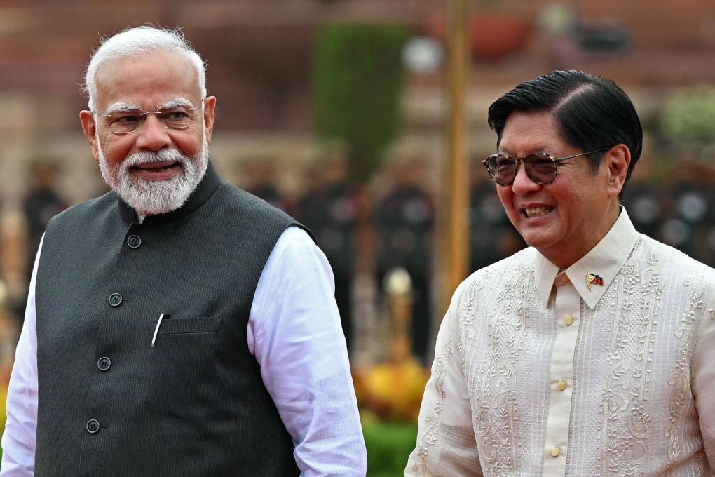 Philippine President Ferdinand Marcos Jnr (right) with India’s Prime Minister Narendra Modi during the ceremonial reception at the presidential palace Rashtrapati Bhavan in New Delhi on Tuesday. Photo: AFP