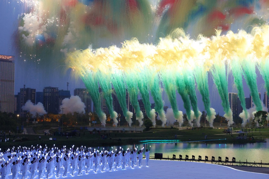 Fireworks and performers during the opening ceremony of the World Games in Chengdu, China on Thursday. Photo: Reuters