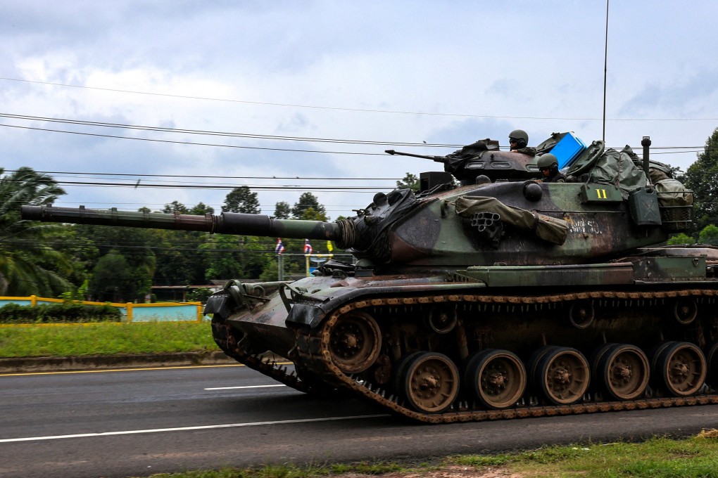 A tank drives on a road toward Thailand-Cambodia’s border in Sisaket province, Thailand ahead of a ceasefire talks on July 28. Photo: Reuters
