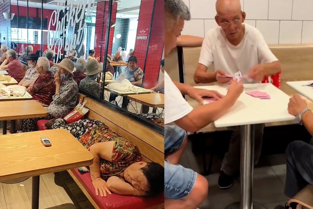 Elderly Chinese gathering in fast-food restaurants in places such as Shanghai and Shandong have been criticised online for not ordering anything while occupying seats. Photo: SCMP Composite