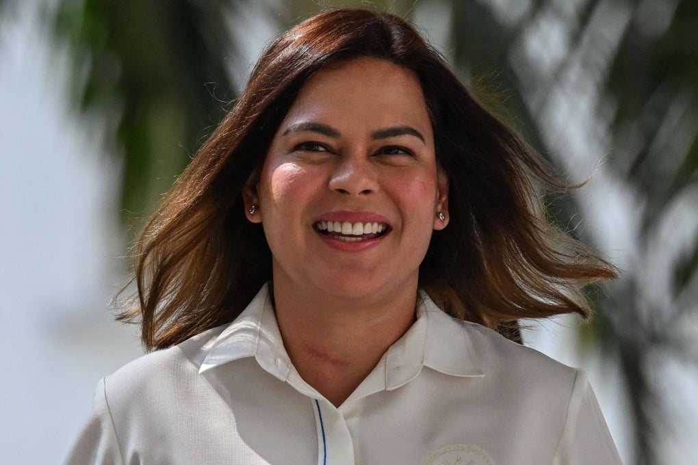 Philippine Vice-President Sara Duterte walks after filing her counter affidavit regarding her alleged threat to President Ferdinand Marcos Jnr at the Department of Justice in Manila on May 9. Photo: AFP