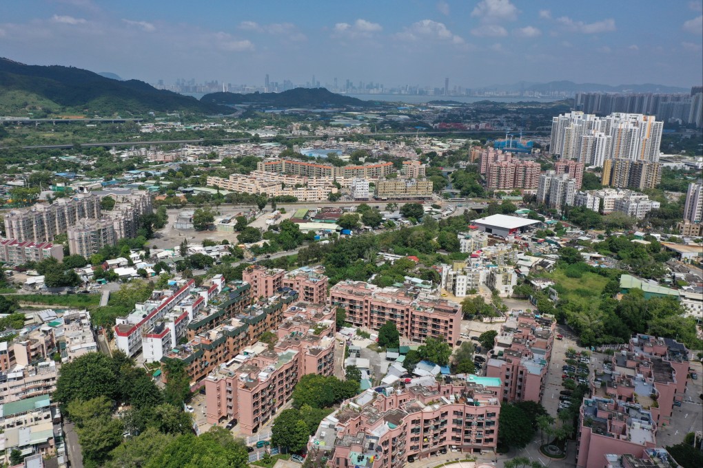A view of the Hung Shui Kiu area in Yuen Long in Hong Kong’s New Territories on October 5, 2021. Shenzhen’s skyline is in the distant background. Photo: Winson Wong