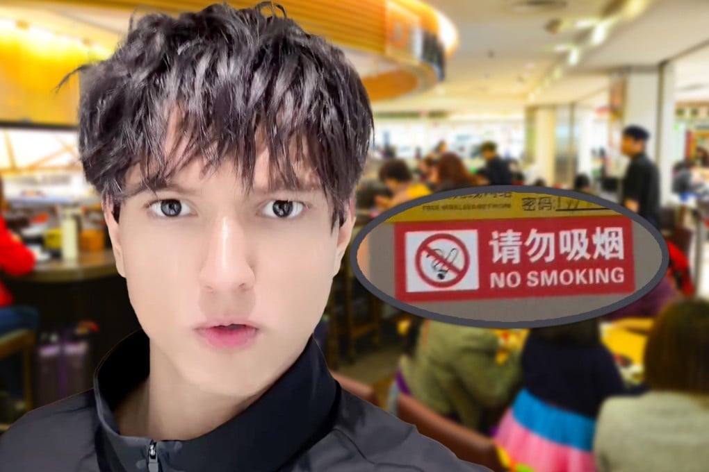 A Shanghai-based foreign influencer has been praised online for challenging a Chinese diner who lit up in a non-smoking restaurant in the city. Photo: SCMP composite/Shutterstock/Douyin