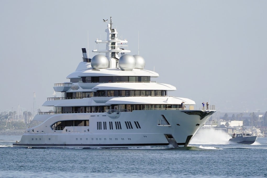 The superyacht Amadea sails into the San Diego Bay in June 2022. Photo: AP