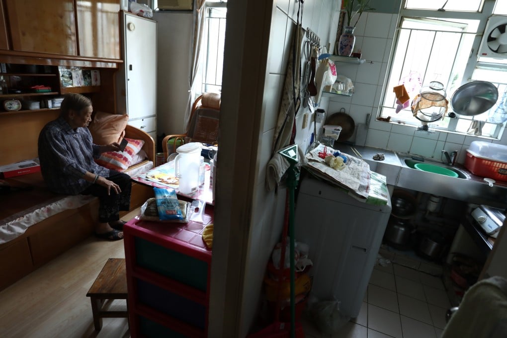 Lam Hau-chai, 94, at her home in Shek Hei House, Shek Lei (II) Estate, Kwai Chung. Photo: Jonathan Wong