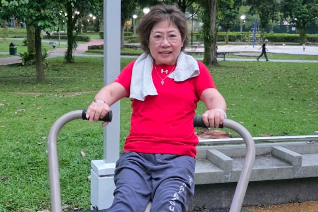 Financial services director Lesley Quak exercises at a local park in Singapore. She was determined to lose weight and get healthier after a less-than-satisfactory medical diagnosis 10 years ago, which saw her join AIA Singapore’s AIA Vitality programme. Photo: Lesley Quak
