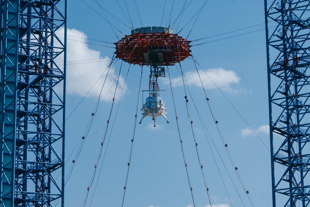 A prototype of the four-legged Lanyue (“embrace the moon”) lander. Photo: China Manned Space Agency