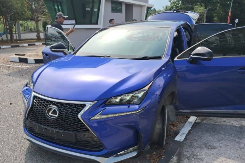 The Lexus SUV driven by the alleged robbers that fatally struck Corporal Mohd Hafizul Izham Mazlan on Thursday afternoon. Photo: Handout