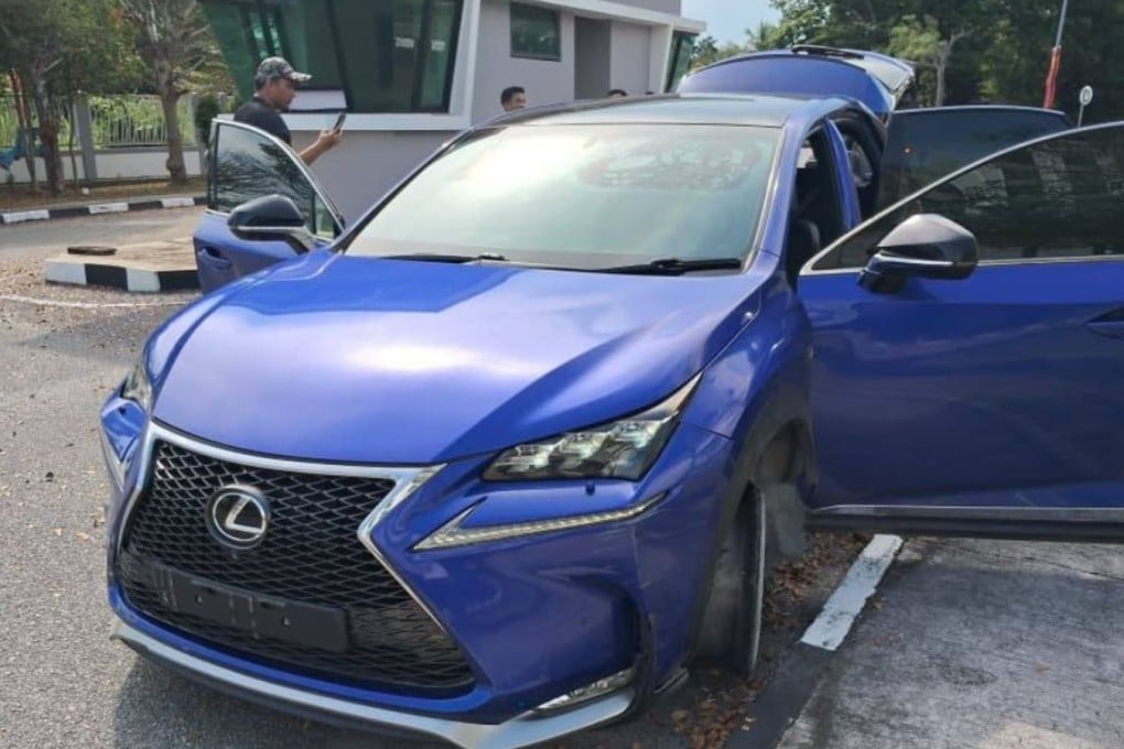 The Lexus SUV driven by the alleged robbers that fatally struck Corporal Mohd Hafizul Izham Mazlan on Thursday afternoon. Photo: Handout