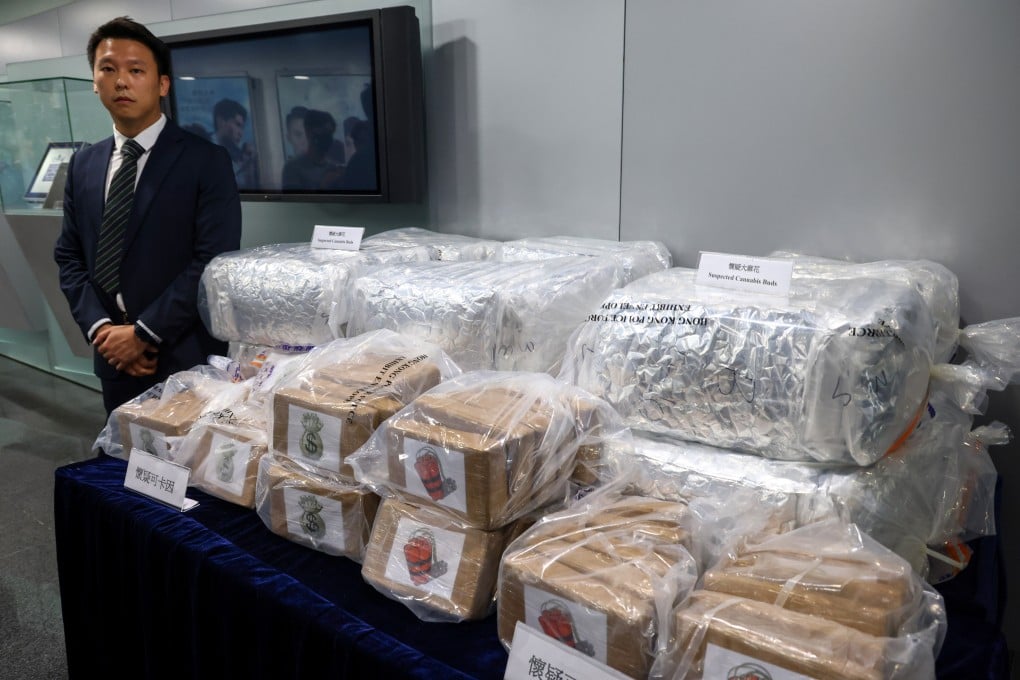 105kg of suspected cocaine and cannabis buds, worth an estimated HK$45 million, was confiscated in two separate busts in Yuen Long and Tsing Yi. Photo: Dickson Lee
