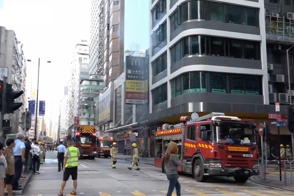 The fire on the third floor of the commercial building at Ko’s House in Mong Kok caused the temporary closure of Nathan Road near Hamilton Street. Photo: Cable TV News