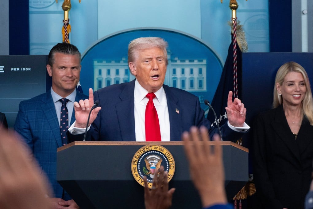 President Donald Trump speaks with reporters in the James Brady Press Briefing Room at the White House on Monday. Photo: AP