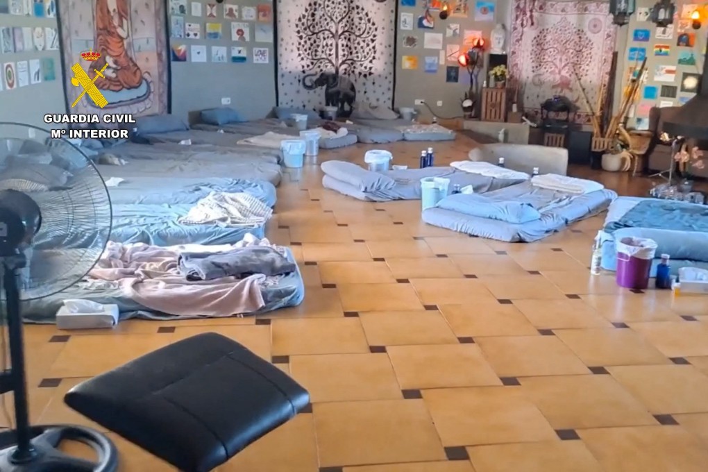 The interior of the villa, with several mattresses laid out on the floor. Photo: Guardia Civil via AFP