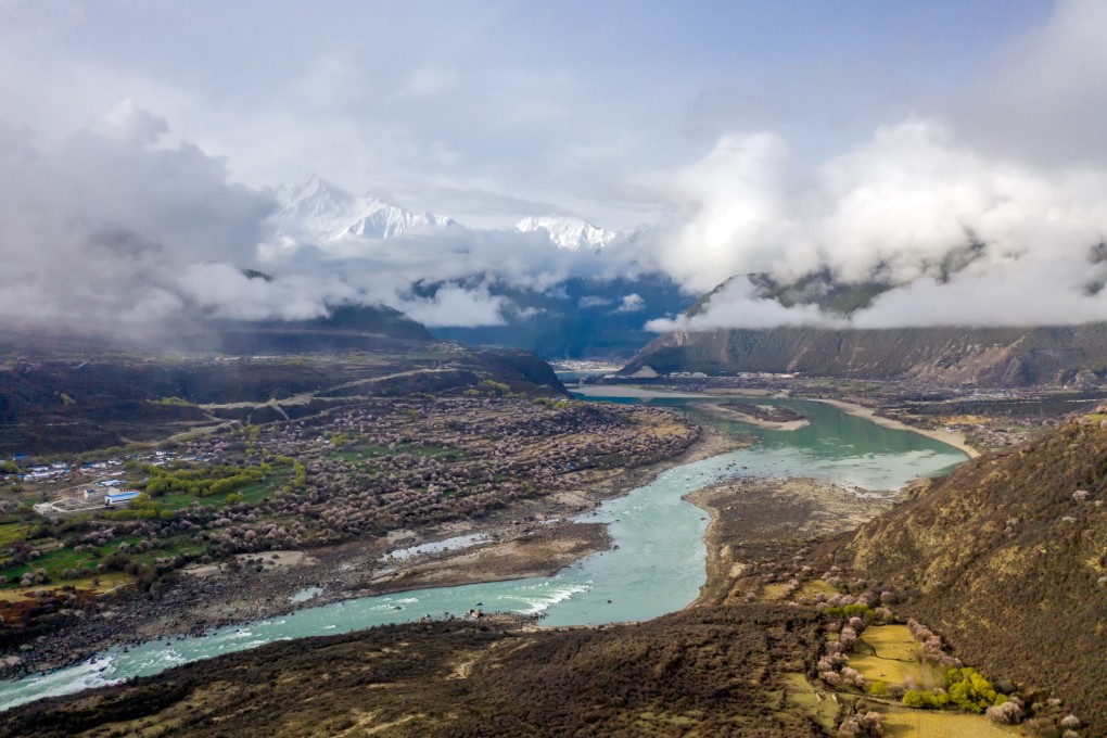 An aerial view of the Yarlung Tsangpo River, which becomes the Brahmaputra River as it leaves Tibet and flows south into India’s Arunachal Pradesh and Assam states. The dam on the Yarlung Tsangpo has prompted concern about its environmental impact. Photo: Getty Images