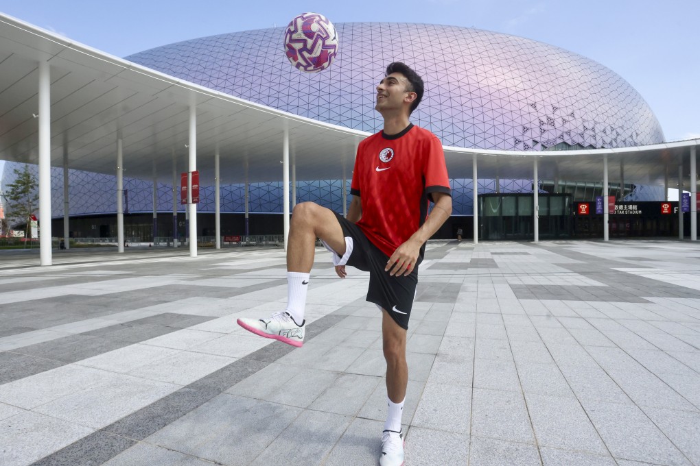 Hong Kong football influencer Jeh Vas shows off his skills in front of Kai Tak Stadium. Photo: Jonathan Wong