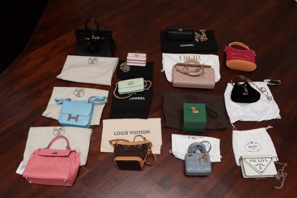 Luxury handbags seized during an anti-money laundering raid in Singapore in August 2023. Photo: Singapore Police Force/EPA-EFE