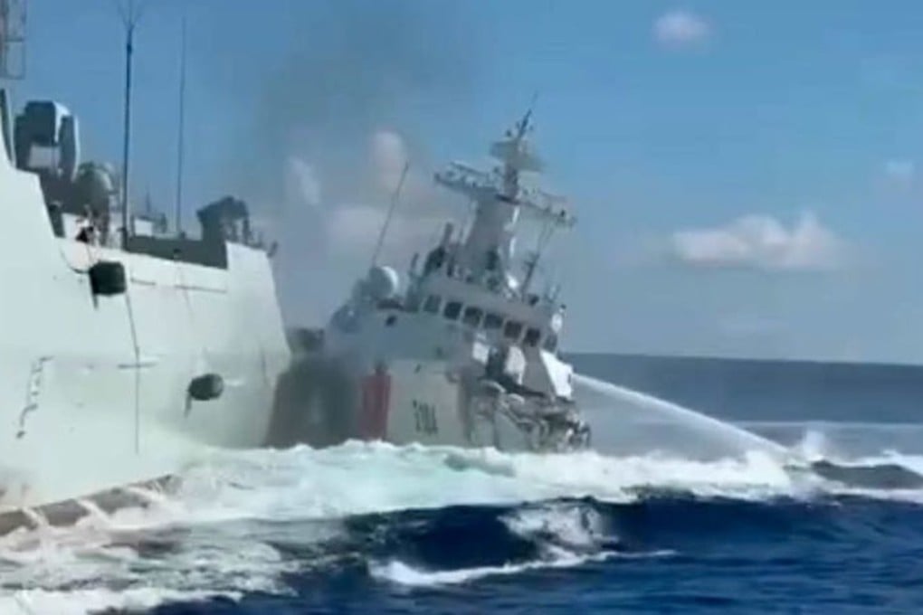 The Chinese coastguard ship appeared to suffer extensive damage in the incident. Photo: Philippines coastguard