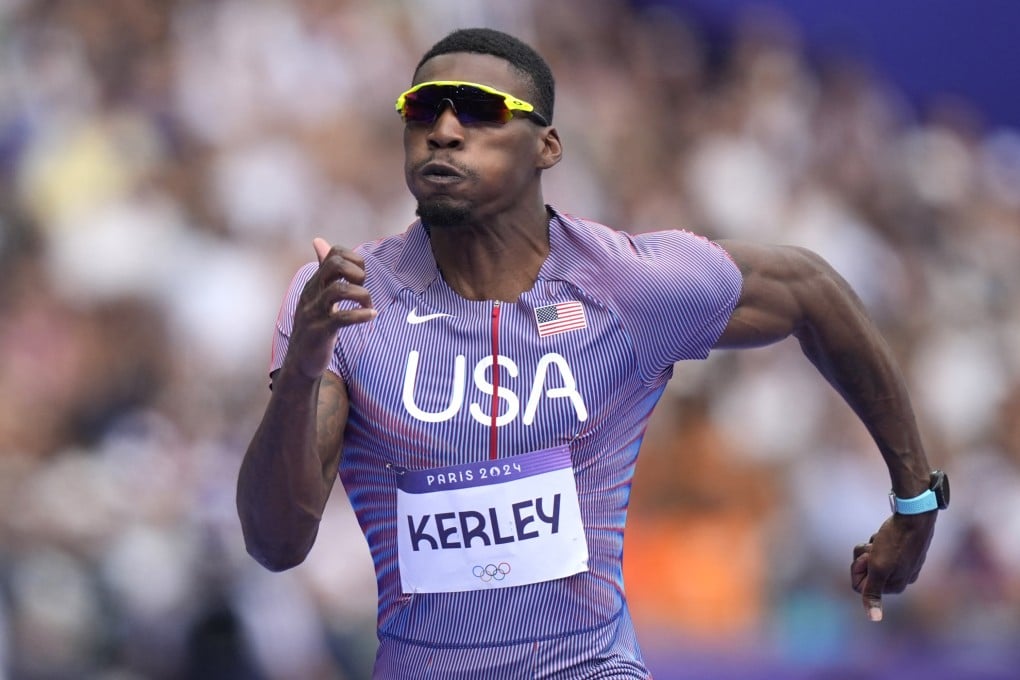 Fred Kerley of the United States runs in the 100m at last year’s Olympics in Paris. Photo: AP