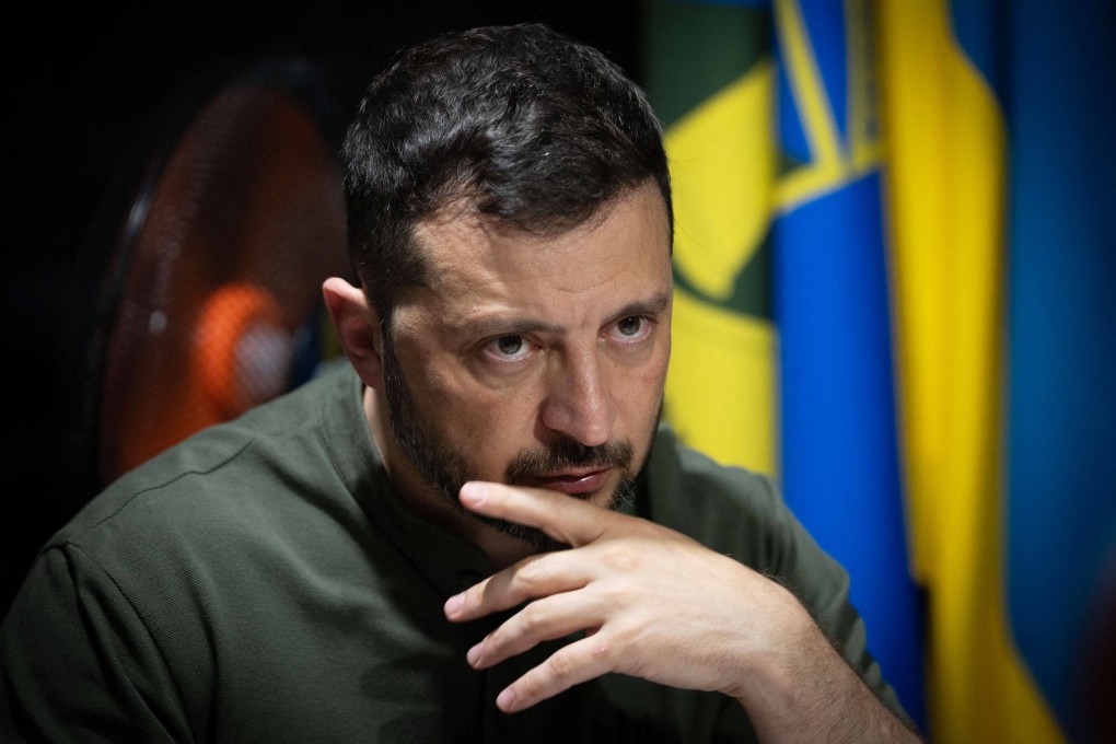 Ukraine’s President Volodymyr Zelensky meets soldiers at the frontline positions at an undisclosed location in the Kharkiv region, in an image released on August 4. Photo: Ukrainian presidential press service via AFP