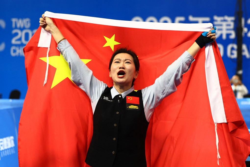 China’s Yu Han celebrates winning the women’s pool final against the Philippines’ Chezka Centeno on Wednesday. Photo: Reuters