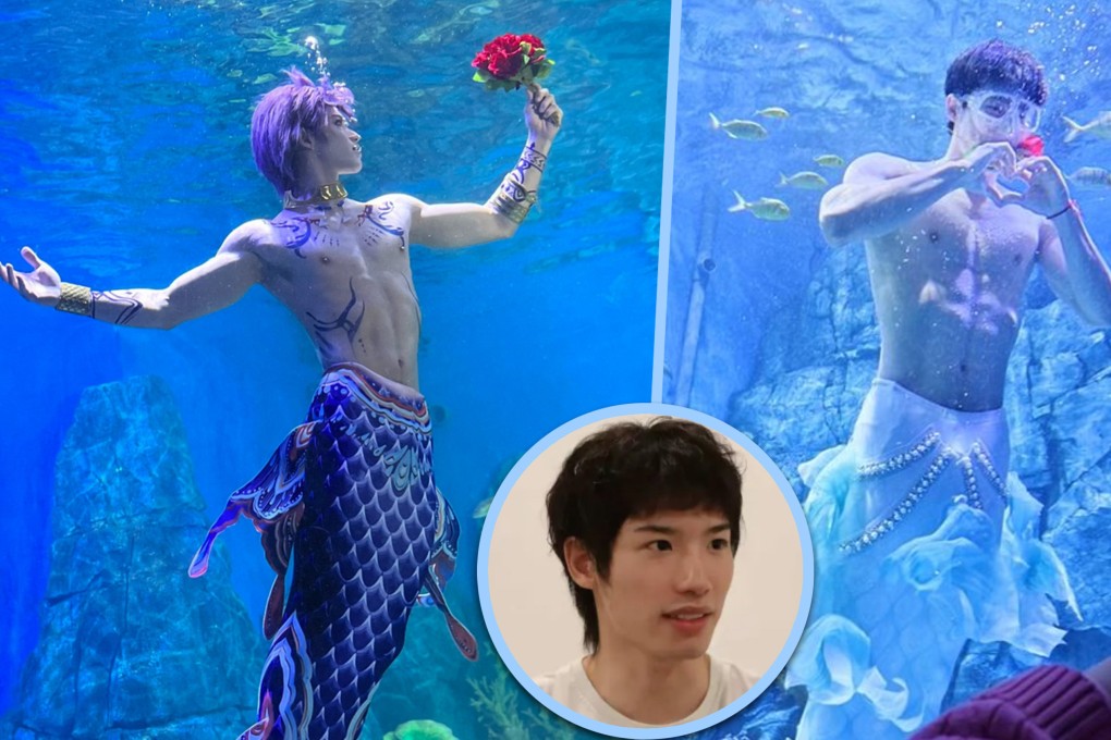 A former Chinese diver has turned merman performer by creating stunning underwater routines that blend strength and artistry. Photo: SCMP composite/jiupainews/RedNote