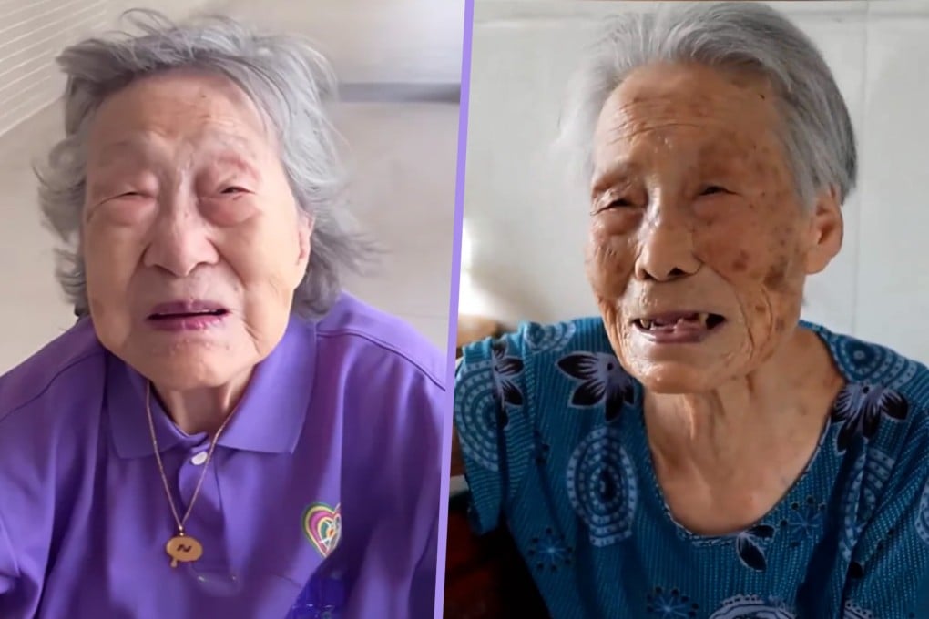 Two centenarian sisters who were separated for decades have been reunited via video, touching many hearts online. Photo: SCMP composite/Douyin