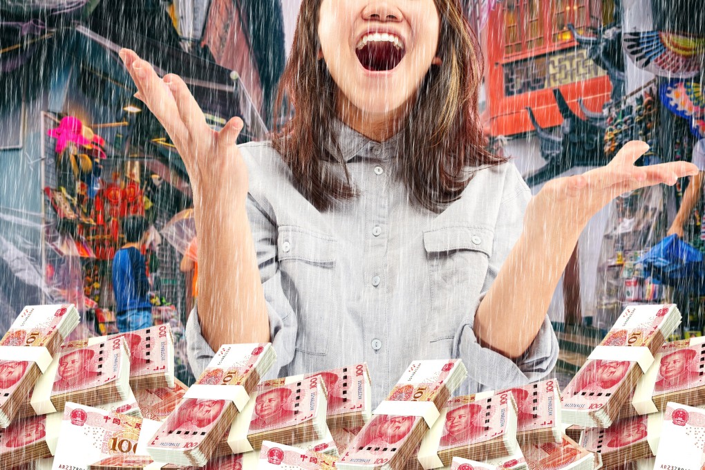 A Chinese woman who sought refuge from the rain in a lottery shop and bought a scratch card has won US$140,000. Photo: SCMP composite/Shutterstock