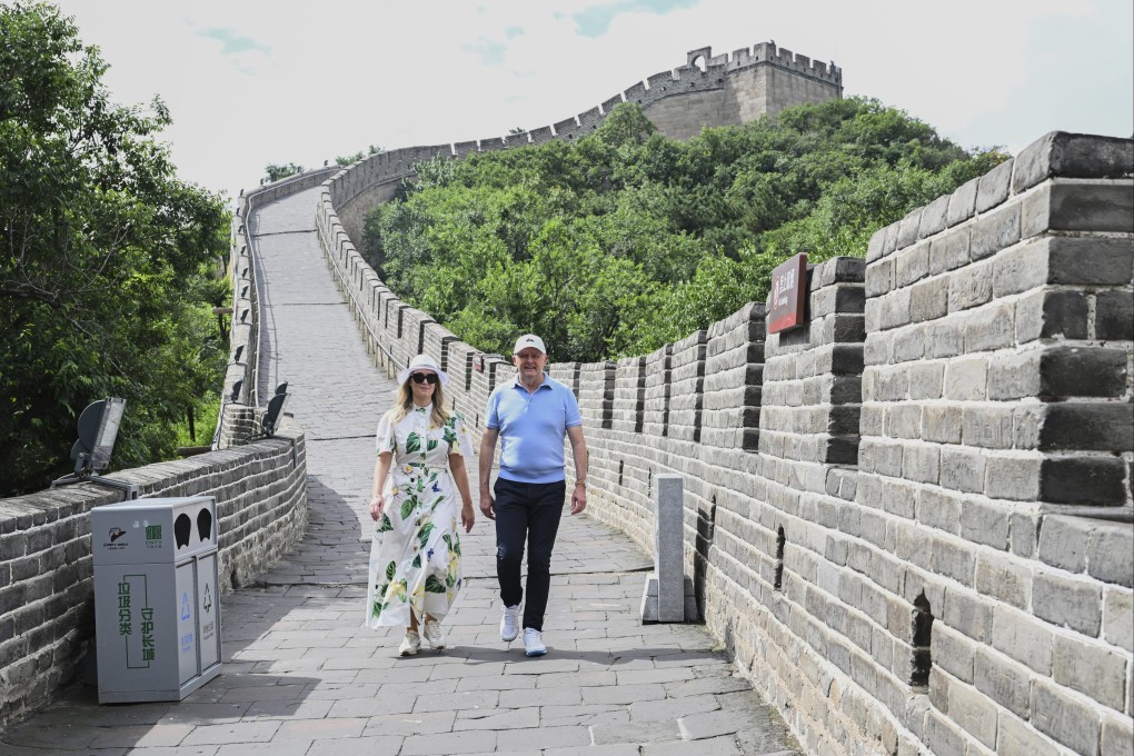 Australian Prime Minister Anthony Albanese and partner Jodie Haydon pictured on the Great Wall during his recent visit to China. Photo: AP