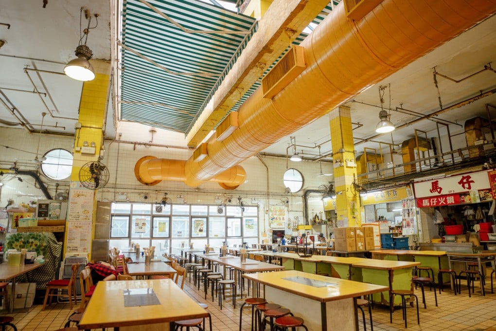 Exposed pipes and ducts inside the cooked food market in the Kowloon City Municipal Services Building. Photo: Alexander Mak