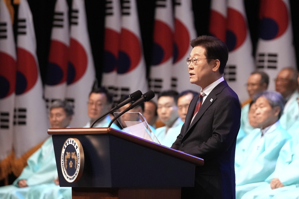 South Korean President Lee Jae-myung speaks during a ceremony to celebrate the 80th anniversary of Korea’s liberation from Japanese colonial rule in Seoul on Friday. Photo: AP