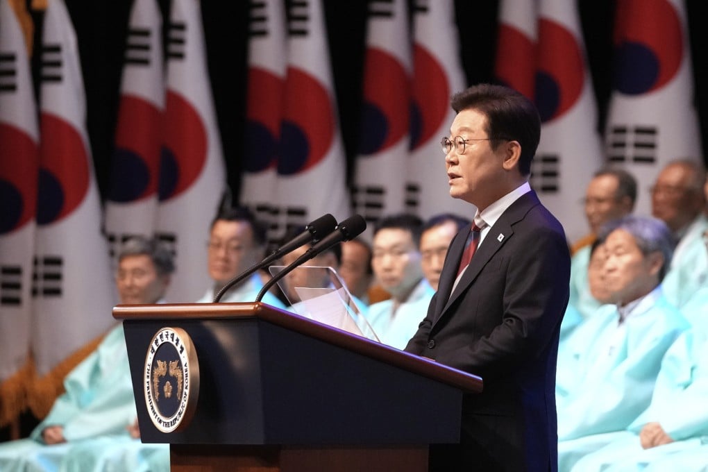 South Korean President Lee Jae-myung speaks during a ceremony to celebrate the 80th anniversary of Korea’s liberation from Japanese colonial rule in Seoul on Friday. Photo: AP