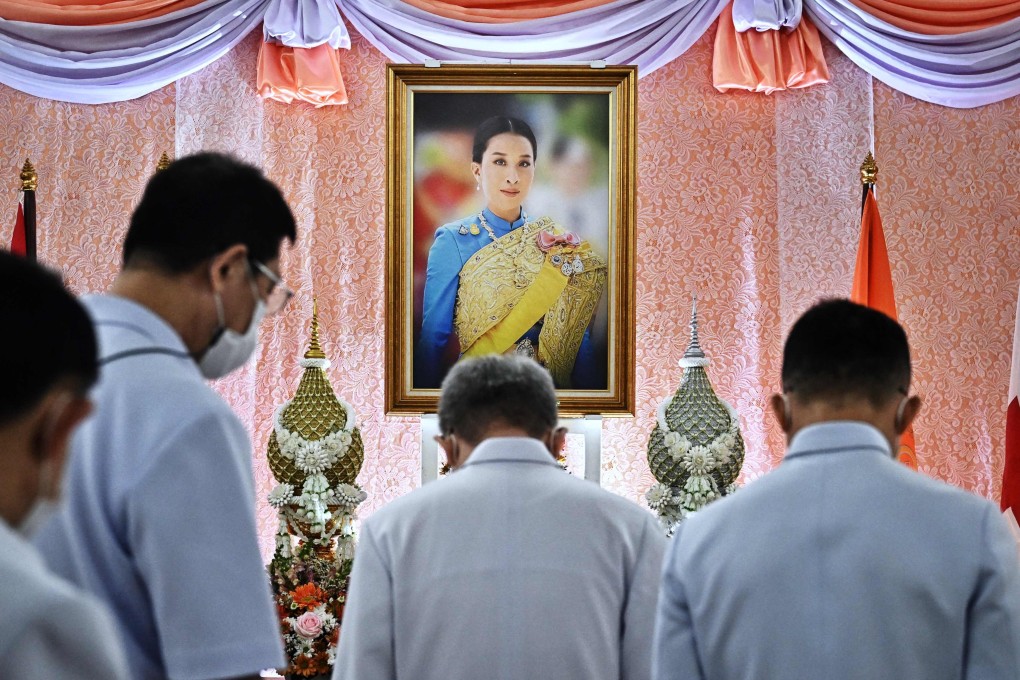 Well-wishers bow in front of an image of Thailand’s Princess Bajrakitiyabha Mahidol at Chulalongkorn Hospital in Bangkok in 2022. Photo: AFP