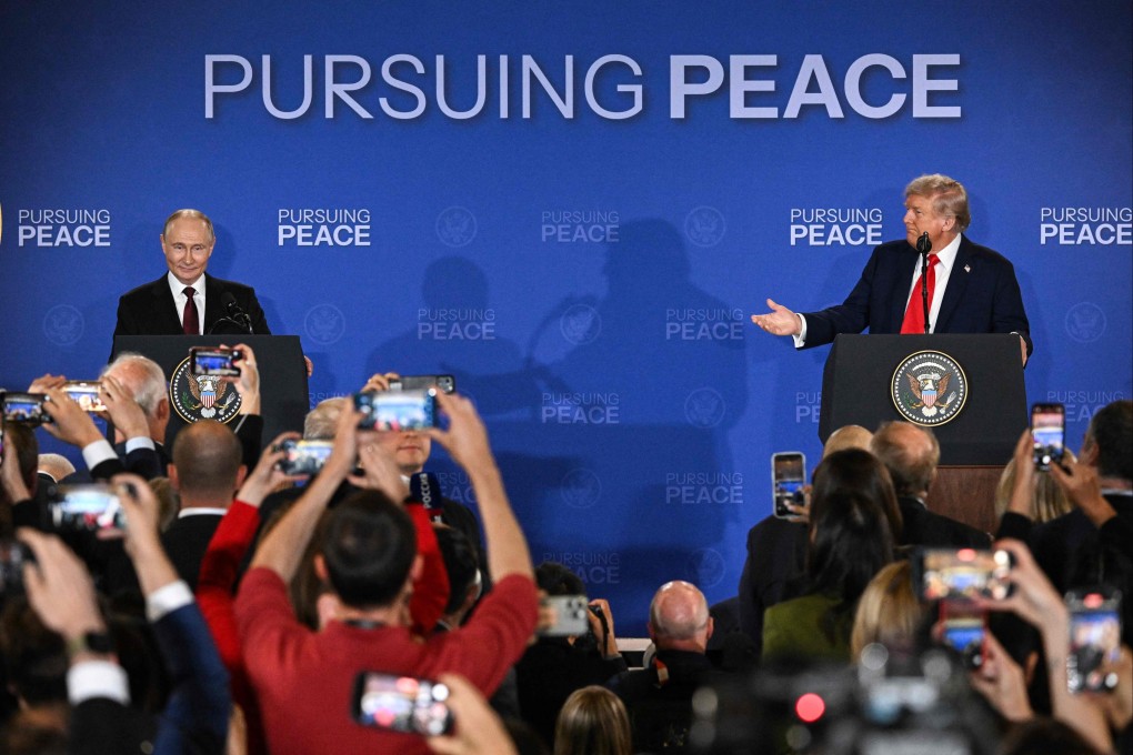 US President Donald Trump (right) and Russian President Vladimir Putin hold a joint press conference after their talks at the Joint Base Elmendorf-Richardson in Anchorage, Alaska, on Friday. Photo: AFP