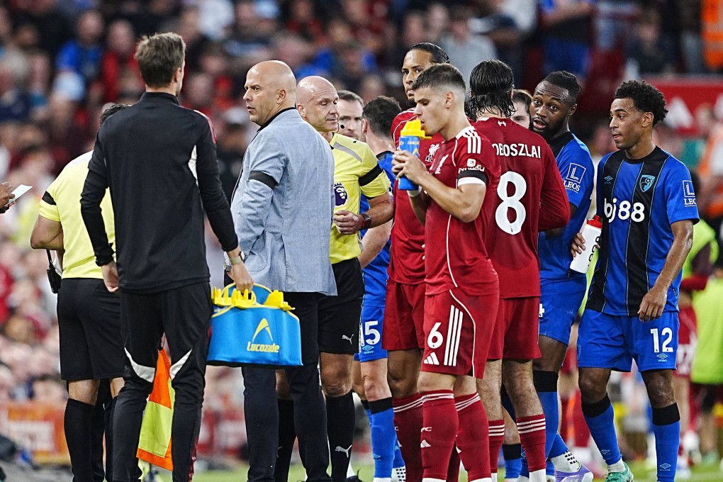 Play is stopped at Anfield following reports of racist abuse aimed at Bournemouth’s Antoine Semenyo. Photo: AP