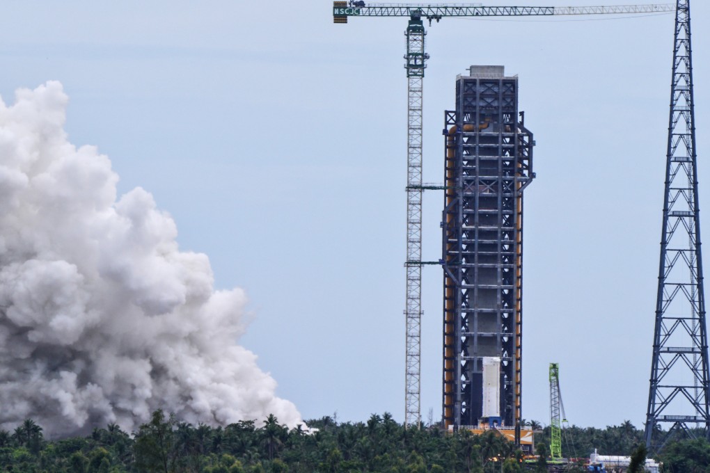 The Long March-10 carrier rocket undergoes a static fire test at the Wenchang Space Launch Site in south China’s Hainan province on Friday. Photo: Xinhua
