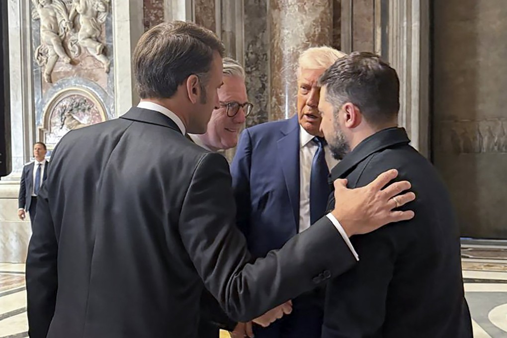 French President Emmanuel Macron, British Prime Minister Keir Starmer, US President Donald Trump and Ukrainian President Volodymyr Zelensky  in the Vatican City in April. Photo: via EPA-EFE